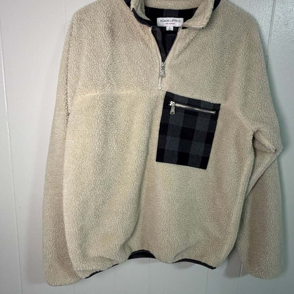 Adam Lippes For Target Sherpa Pullover Size S Beige Buffalo Plaid Pocket